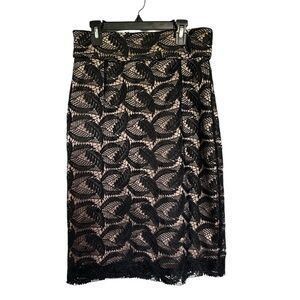 ANTONIO MELANI Black and Tan Embellished Midi Pencil Skirt